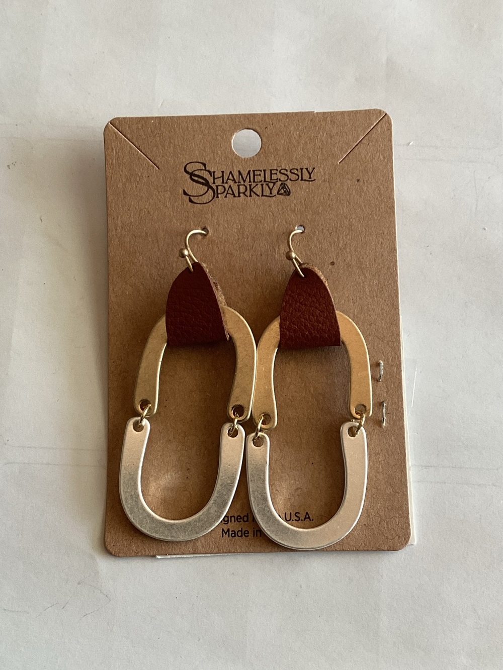 Gold & Brown Leather Drop Earrings
